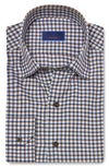 David Donahue Plaid Twill Hidden Button-down Shirt In Blue Brown