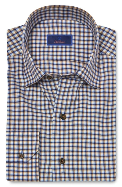 David Donahue Plaid Twill Hidden Button-down Shirt In Blue Brown