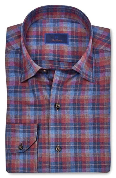 David Donahue Plaid Cotton Twill Hidden Button-down Shirt In Brown Berry
