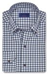 David Donahue Men's Check Button-down Twill Casual Shirt In Navy Blue