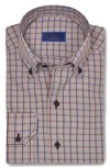 David Donahue Men's Check Button-down Poplin Casual Shirt In Navy Orange