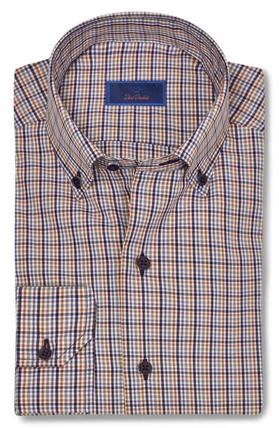 David Donahue Men's Check Button-down Poplin Casual Shirt In Navy Orange