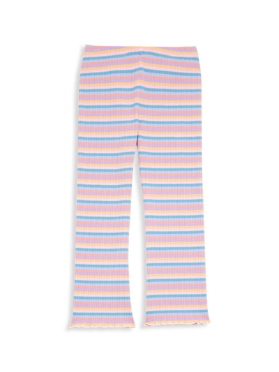 Design History Girl's Striped Cotton Ribbed Pants In Pink Tan Combo