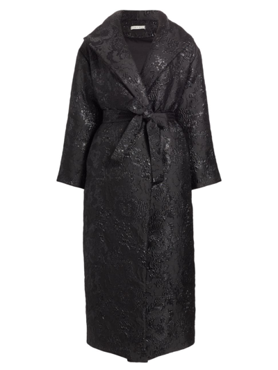 Alice And Olivia Women's Ima Duvet Belted Brocade Long Wrap Coat In Black