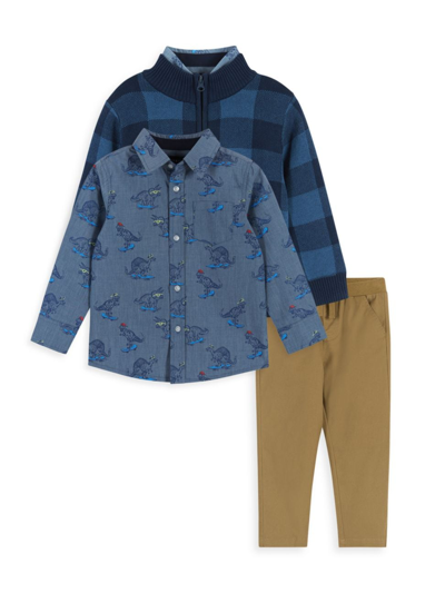 Andy & Evan Little Boy's & Boys 3-piece Plaid Cardigan & Trousers Set In Navy