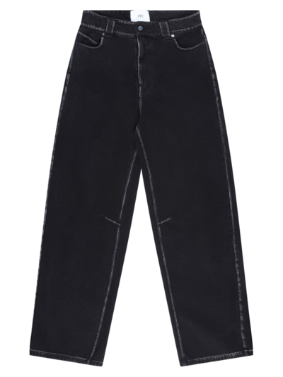 Rta Men's Denim Wide-leg Cargo Pants In Black Outline