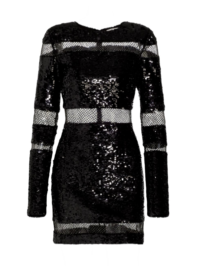 Ramy Brook Maggie Sequin & Fishnet Long Sleeve Minidress In Black