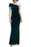 ELIZA J ONE-SHOULDER VELVET SHEATH GOWN