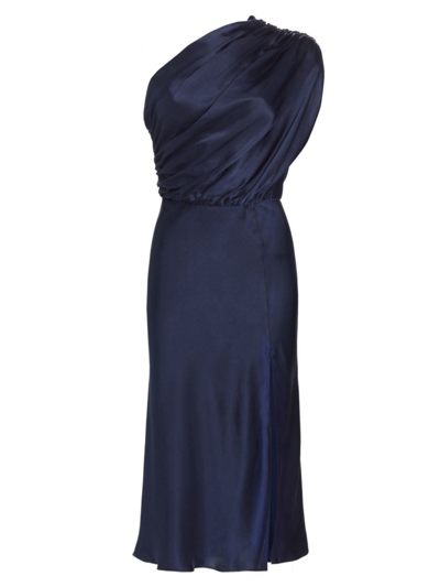 Amanda Uprichard Women's Dupree Silk One-shoulder Midi-dress In Navy