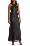 Eliza J Sequin Cross Front Gown In Black