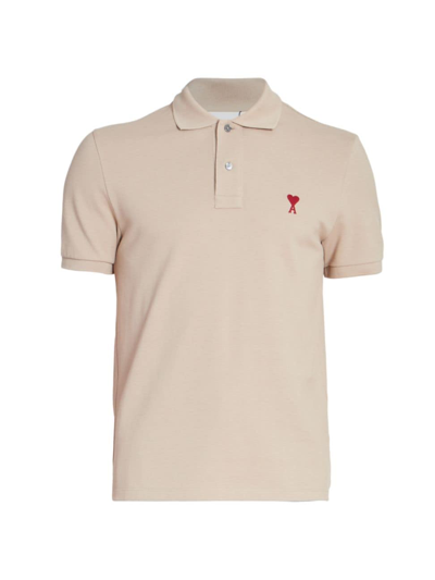 Ami Alexandre Mattiussi Men's Logo-embroidered Cotton Polo Shirt In Champagne