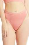 Hanky Panky Ribbed High-cut Lace-trim Thong In Antique Rose