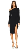 Theory Asymmetric Off-the-shoulder Midi Dress In Black