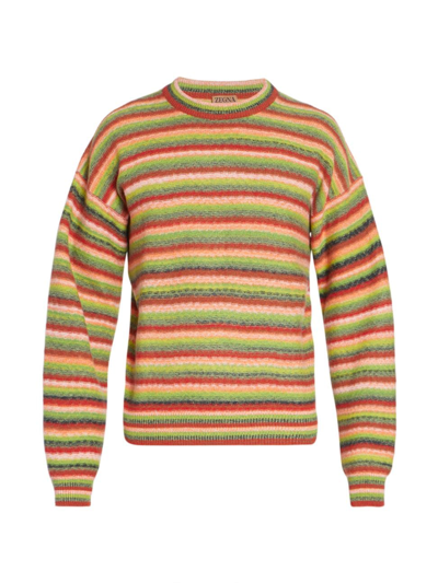 Zegna X The Elder Statesman Striped Oasi Cashmere And Wool-blend Sweater In Yellow Vicuna Green Red