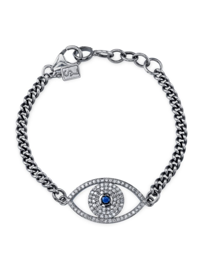 Sheryl Lowe Diamond Evil Eye Bracelet In Silver