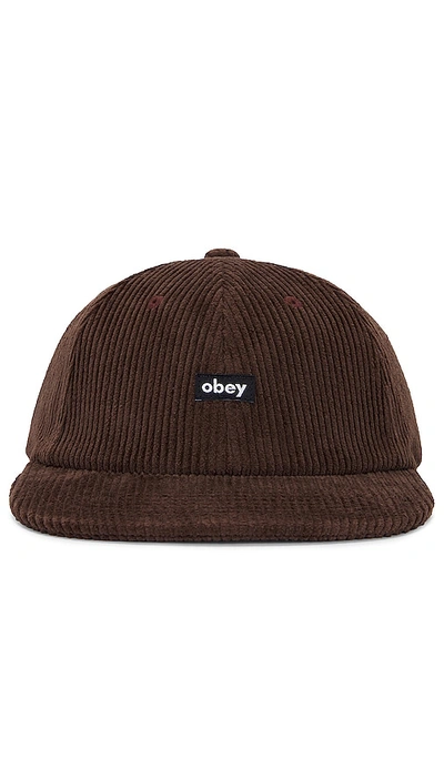 Obey Cord Label 6 Panel Strapback Hat In Brown