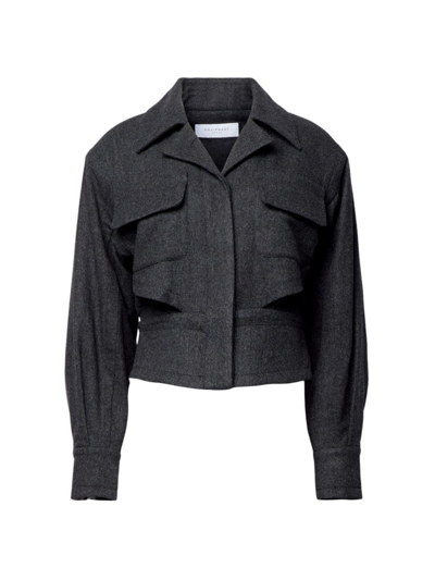 Equipment Gabriel Button-down Cropped Wool Jacket In Charcoal Heather Grey