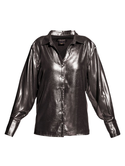 As By Df Darcy Metallic Button-front Blouse In Silver
