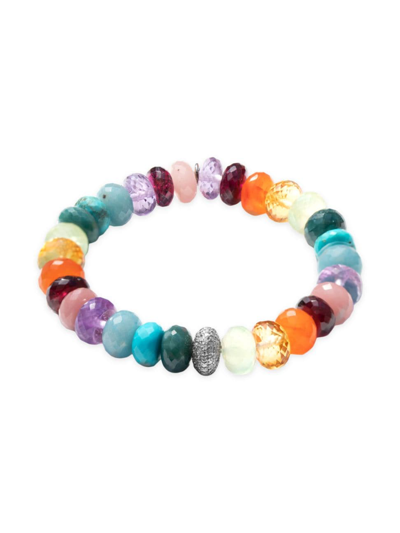 Sheryl Lowe 10mm Multi-stone Mix Bracelet With Pave Donut In Rainbow