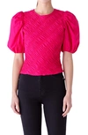 English Factory Asymmetric Shirred Puff Sleeve Top In Pink
