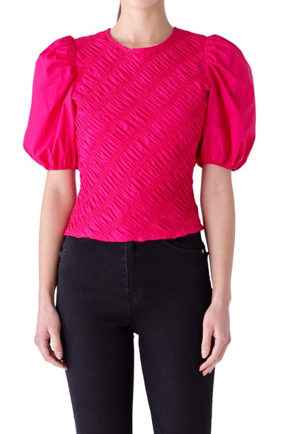 English Factory Asymmetric Shirred Puff Sleeve Top In Pink