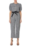 English Factory Women's Tweed Puff Sleeve Jumpsuit In Black/ White