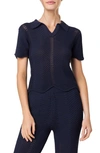 English Factory Women's Scallop Detail Crochet Knit Top In Navy