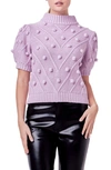 English Factory Women's Pom Pom Puff Sleeve Sweater In Purple