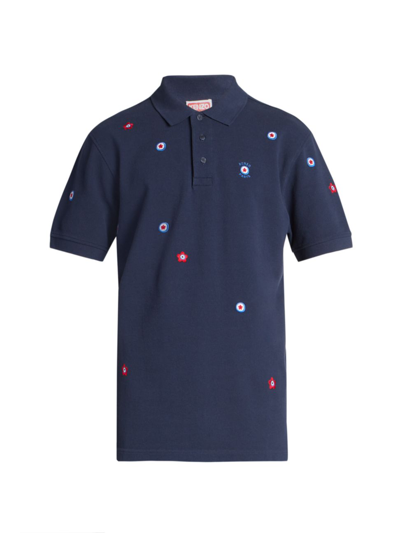 Kenzo Cotton Polo With Embroidered Floral Pattern In Midnight Blue