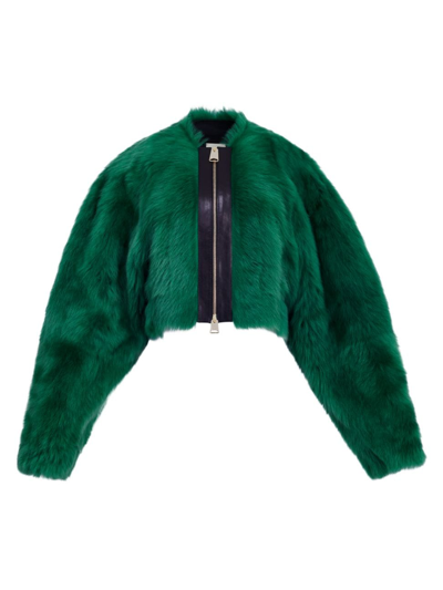 Khaite Gracell Cropped Leather-trimmed Shearling Jacket In Forest Green