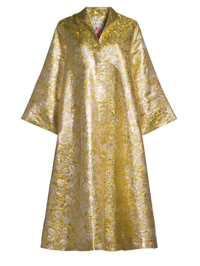 La Vie Style House Women's Floral Brocade Dress Coat In Yellow Silver