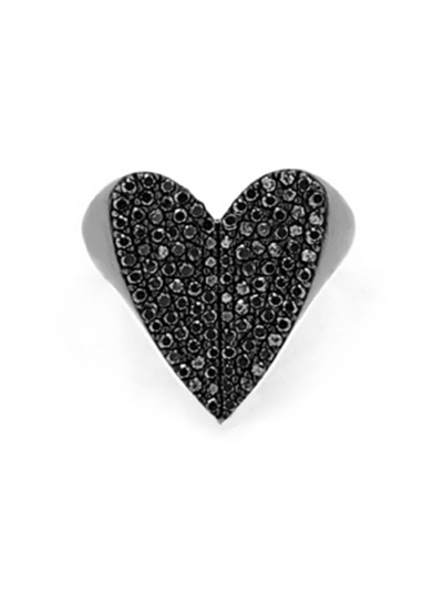 Sheryl Lowe Women's Black-rhodium-plated & 1.21 Tcw Diamond Folded Heart Ring