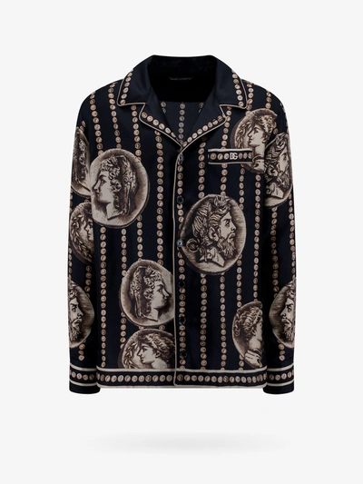 Dolce & Gabbana Coin-print Twill Silk Shirt In Black