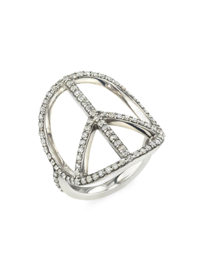 Sheryl Lowe Pave Diamond Peace Sign Ring In Sterling Silver