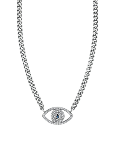 Sheryl Lowe Women's Sterling Silver, Sapphire & 0.96 Tcw Diamond Evil Eye Pendant Necklace
