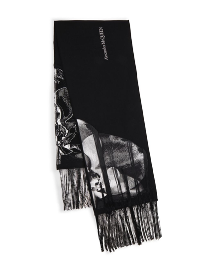 Alexander Mcqueen Women's Orchid Monarch Long Fringed Scarf In Black Ivory
