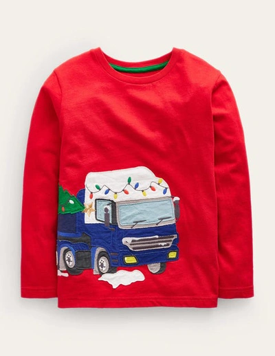 Mini Boden Kids' Truck Appliqué T-shirt Rockabilly Red Tree Girls Boden
