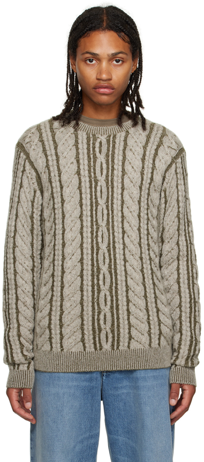 Guest In Residence Beige True Cable Sweater In Hunter/oatmeal