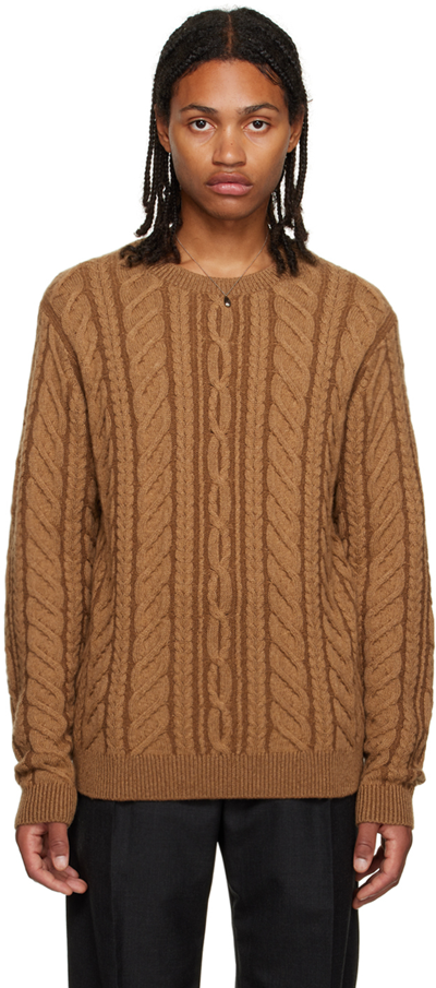 Guest In Residence Tan True Cable Sweater In Almond/walnut