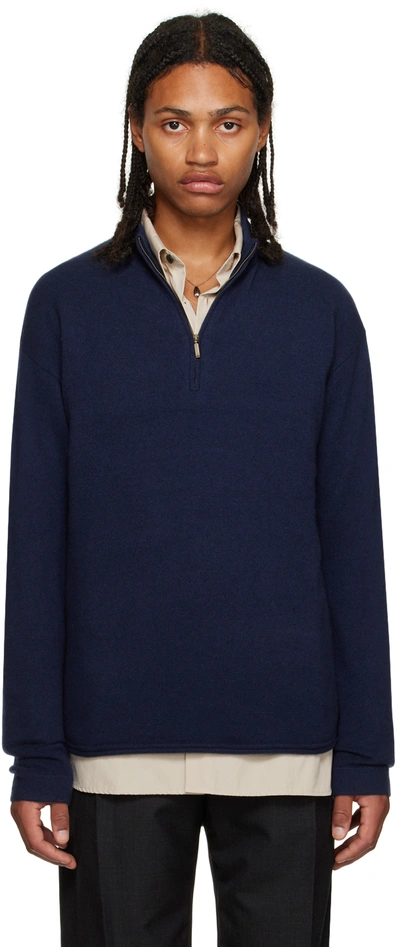Guest In Residence Navy Half-zip Sweater In Blue