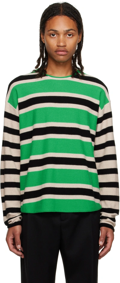 Guest In Residence Black & Green Striped Sweater In Blk/oat/maryjan