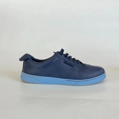 Pre-owned Chanel Navy Blue Low Top Lace Up Men's Sneakers, 42