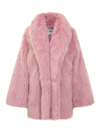 Msgm Faux Fur Coat In Pink
