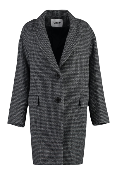 Marant Etoile Single-breasted Cotton Midi Coat In Grey