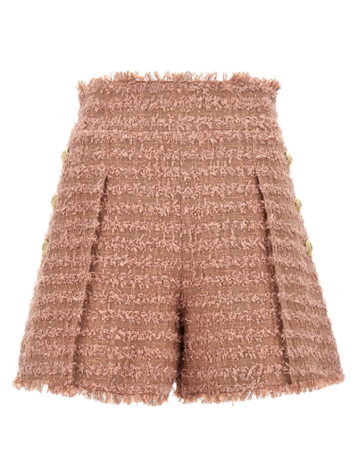 Balmain Tweed Tailored Shorts In Pink