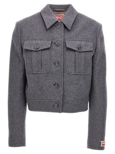 Kenzo Logo Patch Jacket Casual Jackets, Parka Gray In Stone Grey