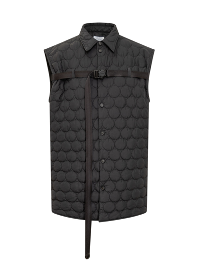 Off-white Quilted Buckled Waistcoat In Black