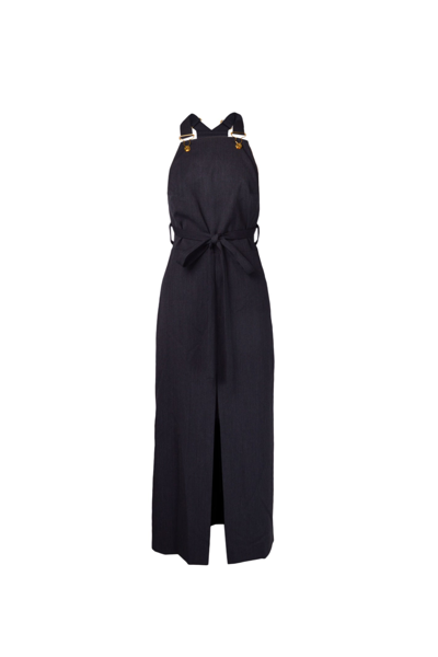 Patou Wool Dungaree Dress With Belt And Slit In Black