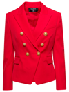 BALMAIN BRIGHT RED DOUBLE-BREASTED JACKET WITH JEWEL BUTTONS IN WOOL WOMAN