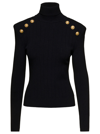 Balmain Button-embellished Ribbed-knit Jumper In Black